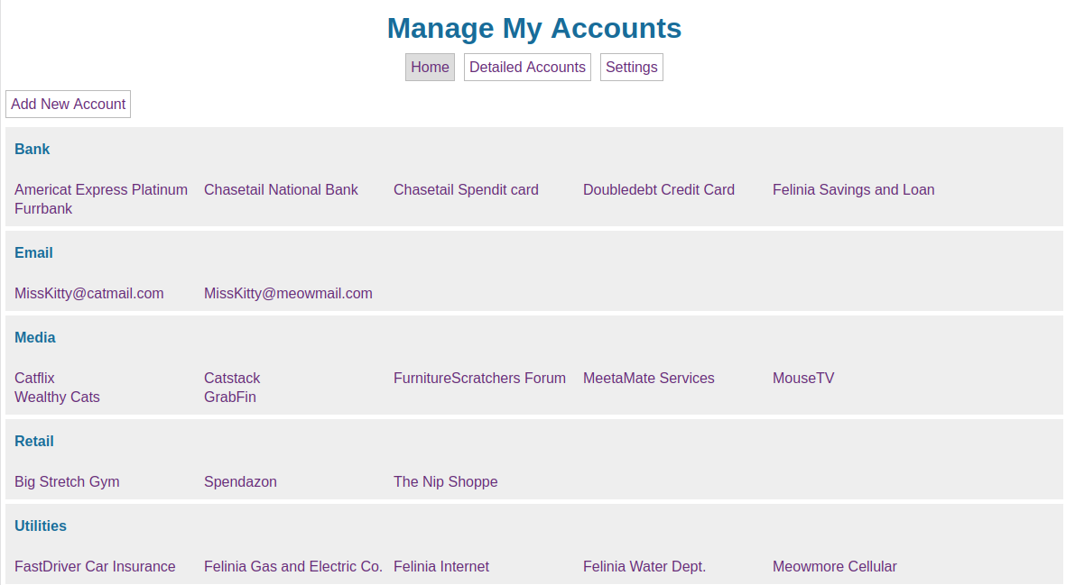 screenshot of accounts app